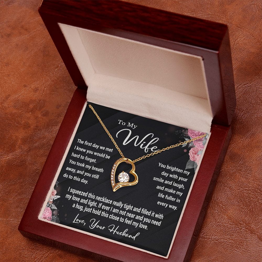 To My Wife Gift Necklace, Forever Love Heart Pendant Necklace with Message Card