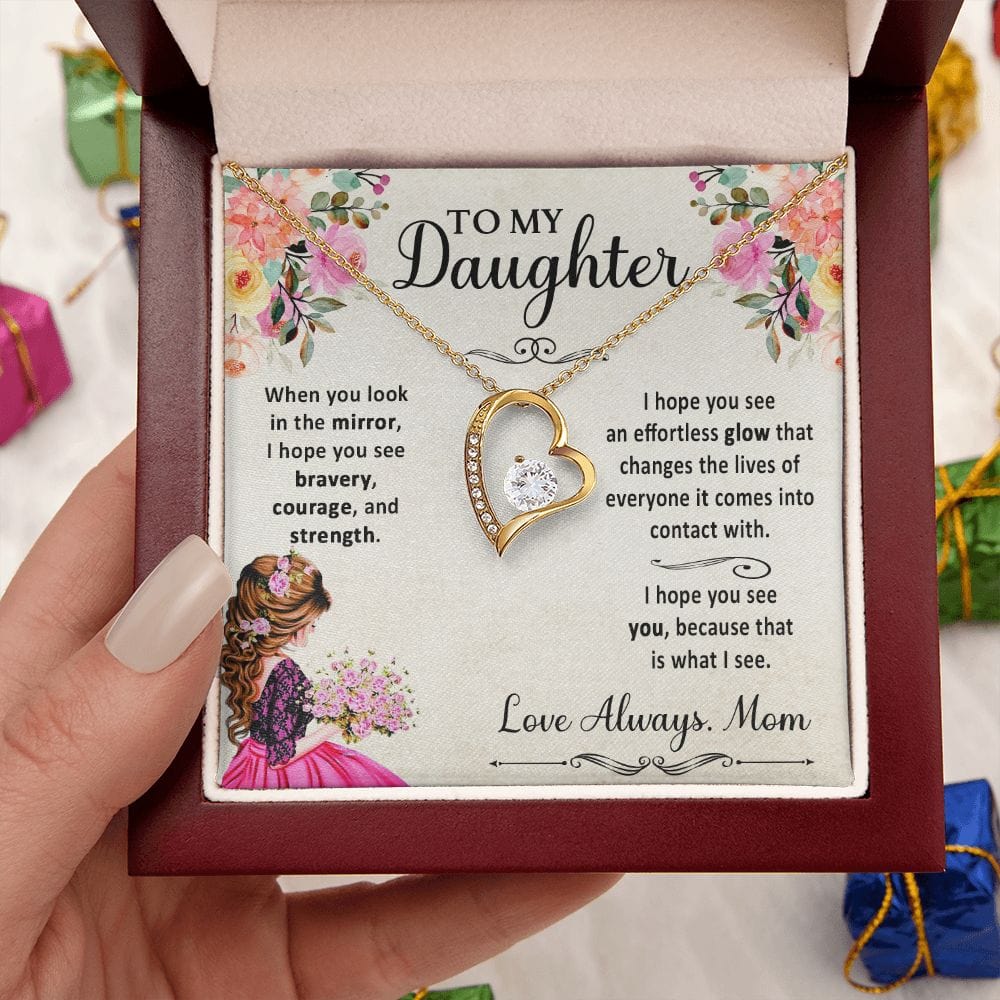To My Daughter Message Card Gift Necklace from Mom / Daughter Birthday, Graduation, Valentines's Day. Christmas, Confirmation Present