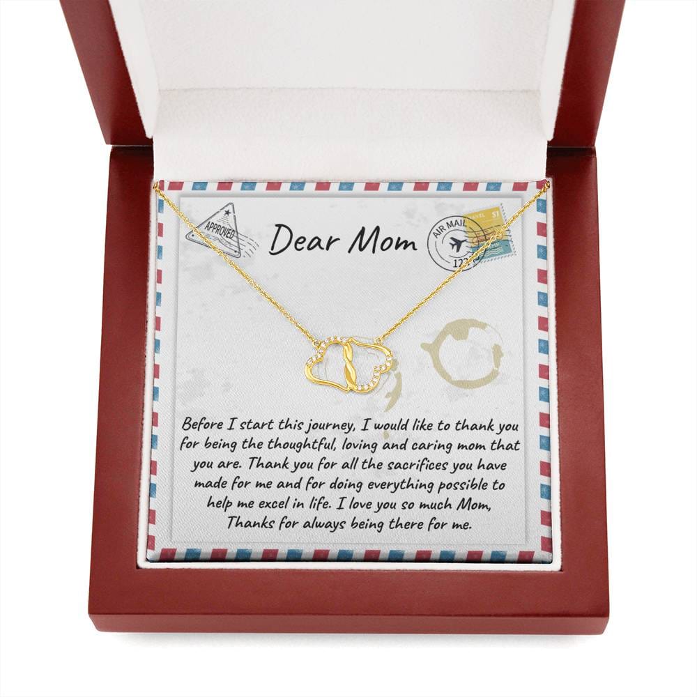 DEAR MOM LETTER CARD 10K Yellow Gold Hearts Necklace with 18Pave Set Diamonds