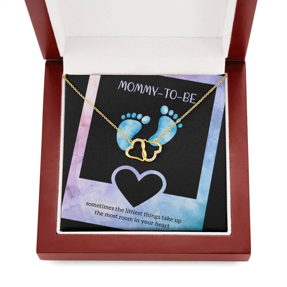 MOMMY-TO-BE CARD 10K Yellow Gold Hearts Necklace with 18Pave Set Diamonds