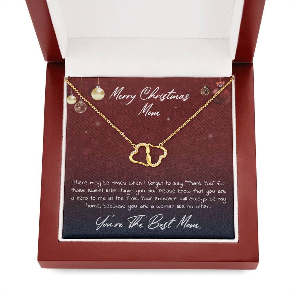 To My Mom Necklace,10K Yellow Gold Heart Necklace for Mom, Christmas Message Card Necklace for Mom