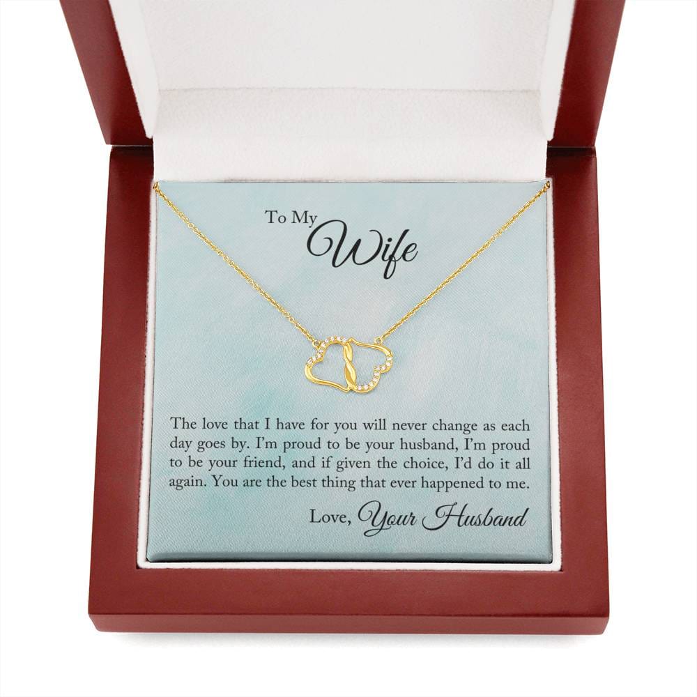 To My Wife - Proud To Be You Husband, To Wife from Husband Gift Necklace, Solid Gold Hearts Necklace with Diamonds