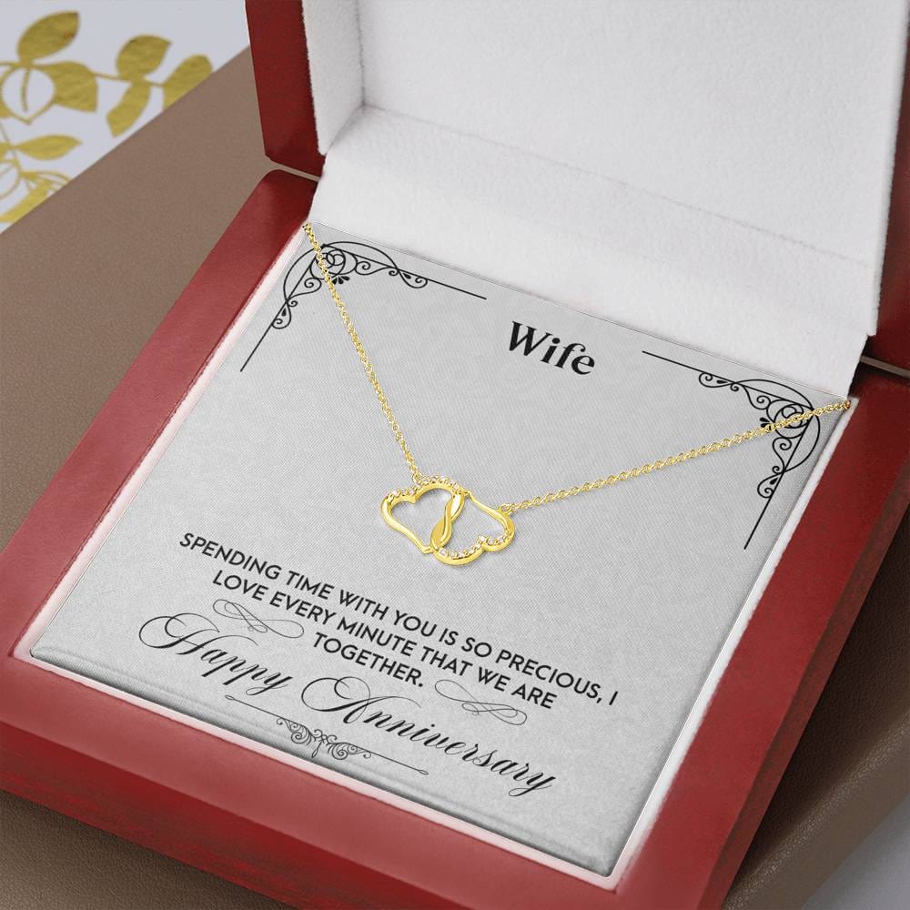 Happy Anniversary To Wife from Husband Gift Necklace, Solid Gold Hearts Necklace with Diamonds
