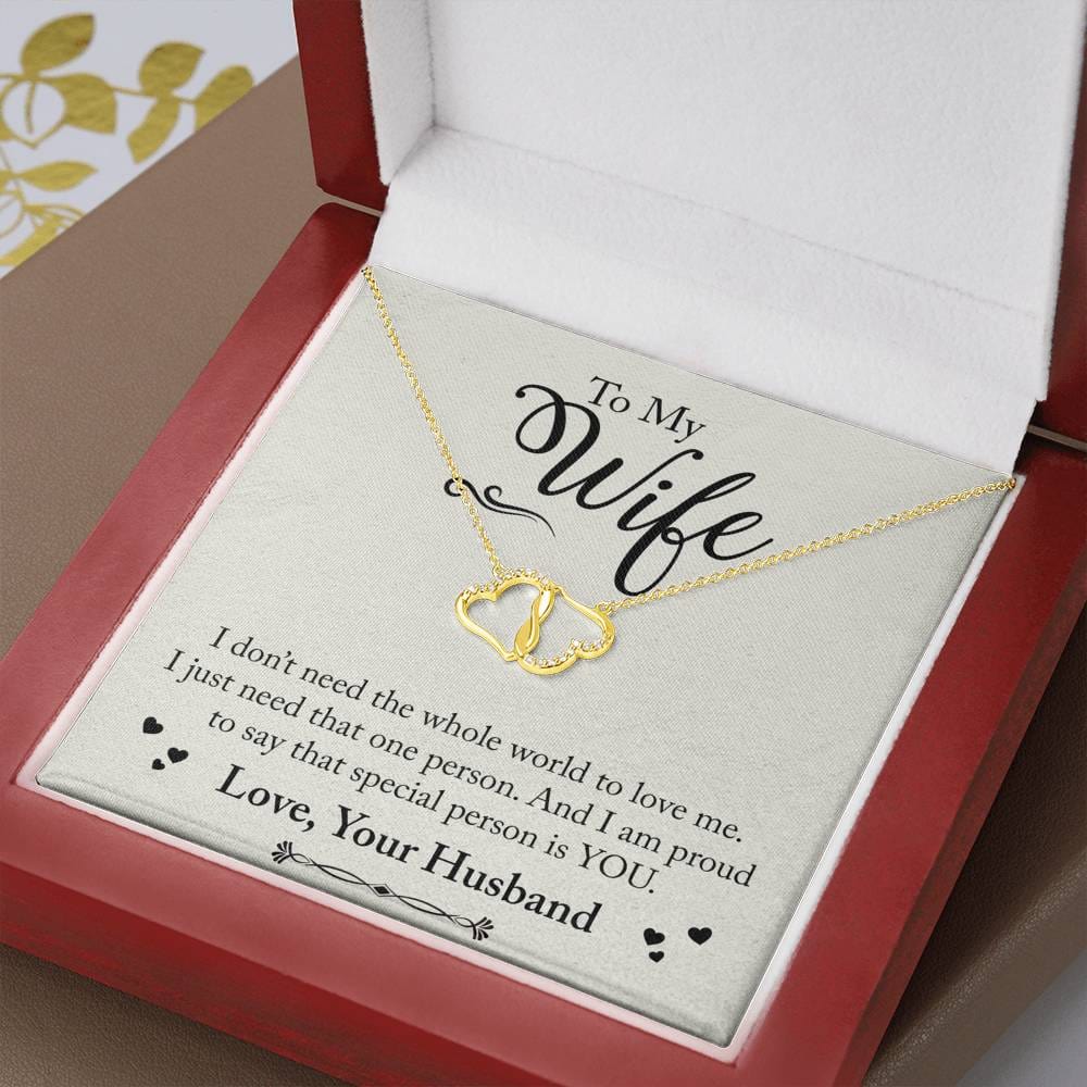 To My Wife Gifts, To Wife from Husband Gift Necklace, Solid Gold Hearts Necklace with Diamonds