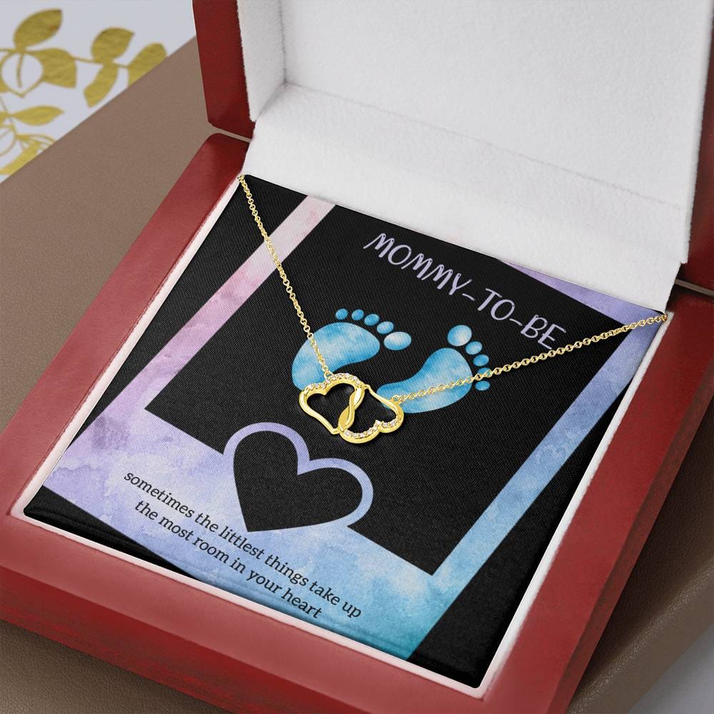 MOMMY-TO-BE CARD 10K Yellow Gold Hearts Necklace with 18Pave Set Diamonds