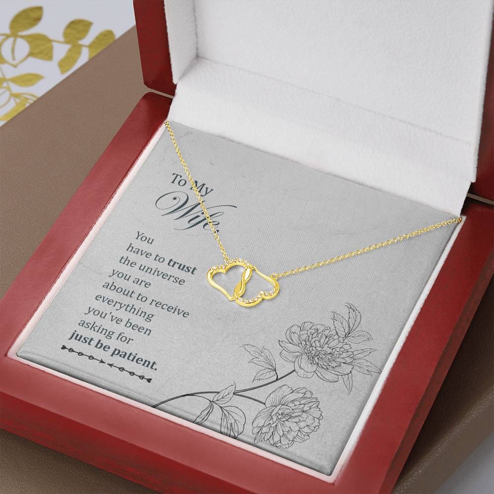 To My Wife-You Have to Trust Message Card Jewelry, To Wife from Husband Gift Necklace, Solid Gold Hearts Necklace with Diamonds