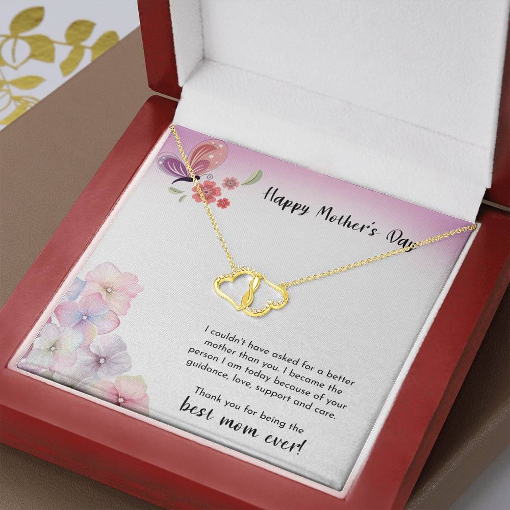To My Mom, BEST MOM EVER CARD 10K Yellow Gold Hearts Necklace, Mother's Day Gift