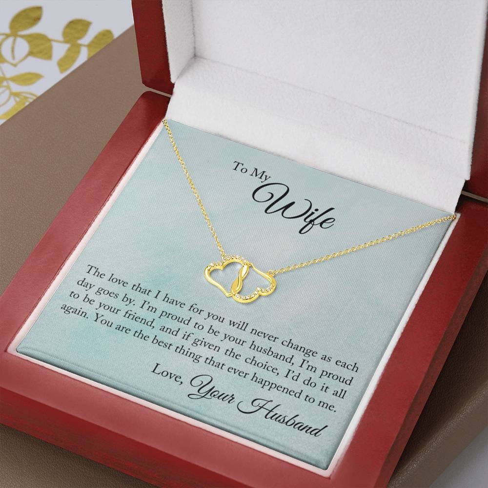 To My Wife - Proud To Be You Husband, To Wife from Husband Gift Necklace, Solid Gold Hearts Necklace with Diamonds