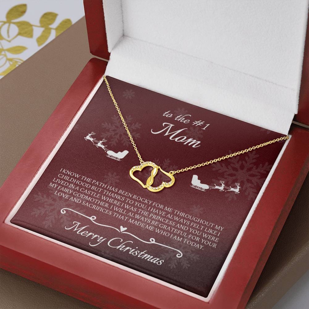TO THE BEST MOM - CARD 10K Yellow Gold Hearts Necklace with 18Pave Set Diamonds
