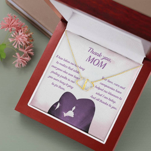 HELPED ME BLOSSOM - CARD 10K Yellow Gold Hearts Necklace with 18Pave Set Diamonds
