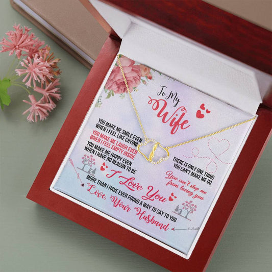 To My Wife you make me smile To Wife from Husband Gift Necklace, Solid Gold Hearts Necklace with Diamonds