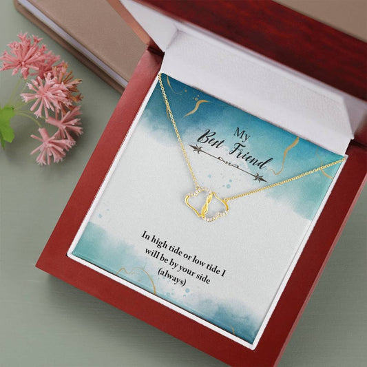 Best friend-Always By Your Side 10K Yellow Gold Hearts Necklace with 18Pave Set Diamonds