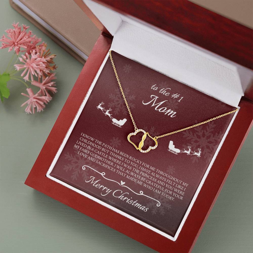 TO THE BEST MOM - CARD 10K Yellow Gold Hearts Necklace with 18Pave Set Diamonds