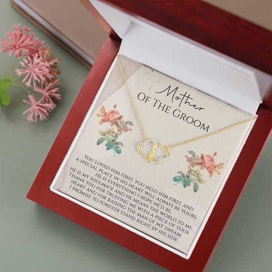 YOU LOVED HIM FIRST - CARD 10K Yellow Gold Hearts Necklace with 18Pave Set Diamonds