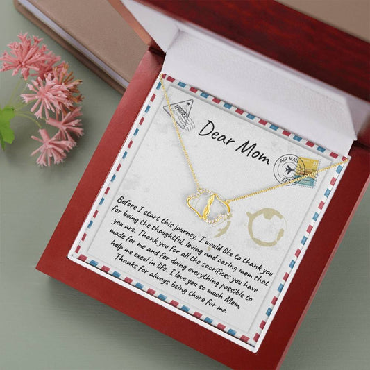DEAR MOM LETTER CARD 10K Yellow Gold Hearts Necklace with 18Pave Set Diamonds