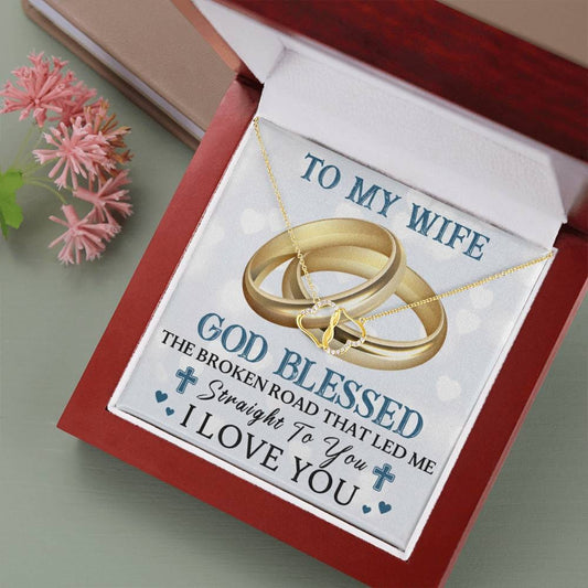 TO MY WIFE RINGS CARD 10K Yellow Gold Hearts Necklace with 18Pave Set Diamonds