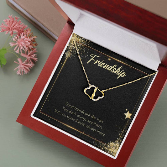 FRIENDS ARE LIKE STARS 10K Yellow Gold Hearts Necklace with 18Pave Set Diamonds