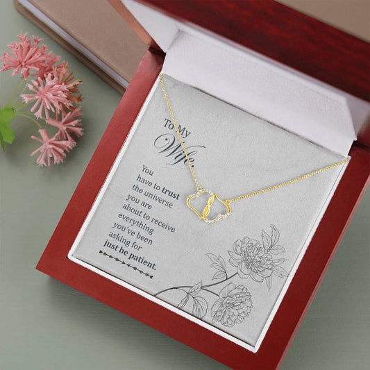 To My Wife-You Have to Trust Message Card Jewelry, To Wife from Husband Gift Necklace, Solid Gold Hearts Necklace with Diamonds