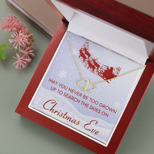 CHRISTMAS EVE 10K Yellow Gold Hearts Necklace with 18Pave Set Diamonds