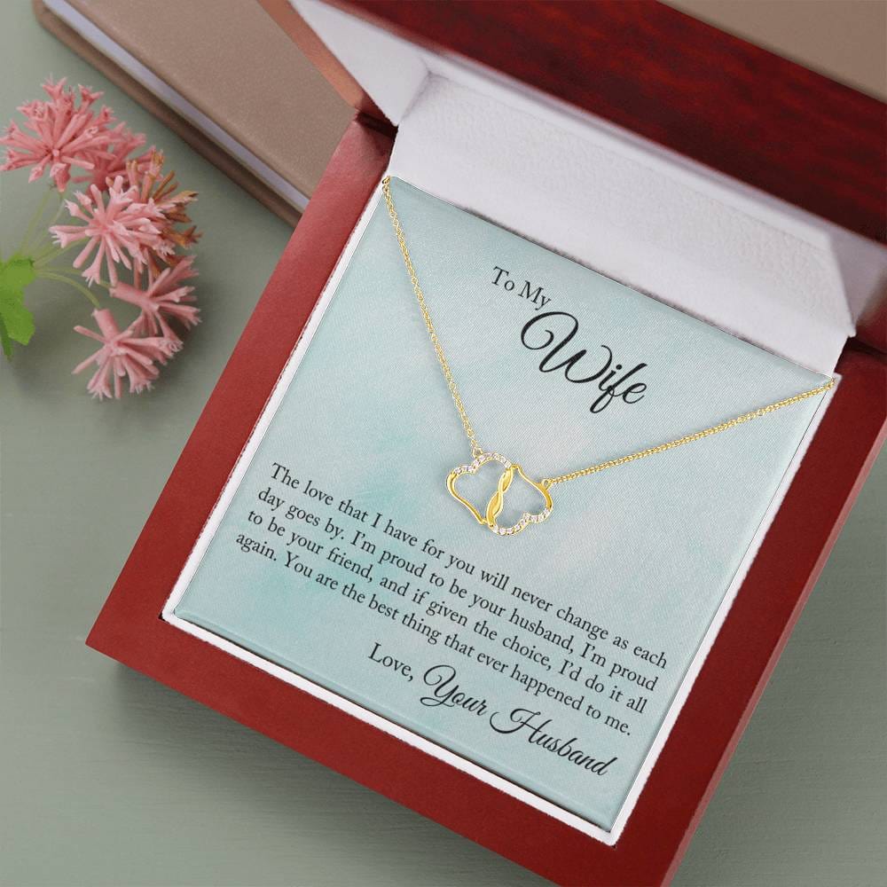 To My Wife - Proud To Be You Husband, To Wife from Husband Gift Necklace, Solid Gold Hearts Necklace with Diamonds