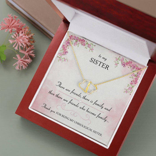 FRIENDS WHO BECOME FAMILY - CARD 10K Yellow Gold Hearts Necklace with 18Pave Set Diamonds