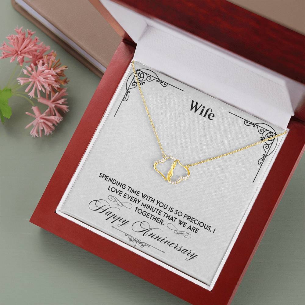 Happy Anniversary To Wife from Husband Gift Necklace, Solid Gold Hearts Necklace with Diamonds