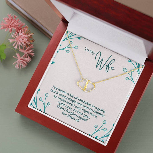 To Wife Message Card Jewelry, To Wife from Husband Gift Necklace, Solid Gold Hearts Necklace with Diamonds