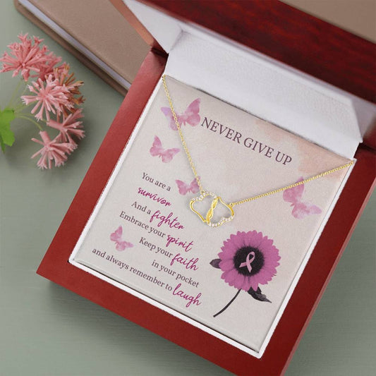 SURVIVOR - CARD 10K Yellow Gold Hearts Necklace with 18Pave Set Diamonds