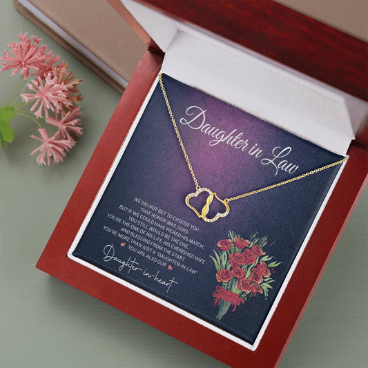DAUGHTER IN HEART - CARD 10K Yellow Gold Hearts Necklace with 18Pave Set Diamonds