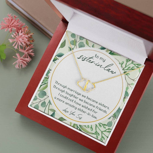WE BECAME SISTERS - CARD 10K Yellow Gold Hearts Necklace with 18Pave Set Diamonds
