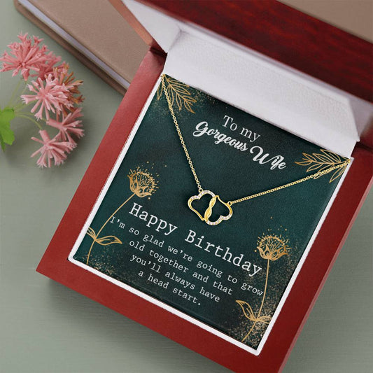 Birthday Message Card Necklace For Wife, To Wife from Husband Gift Necklace, Solid Gold Hearts Necklace with Diamonds