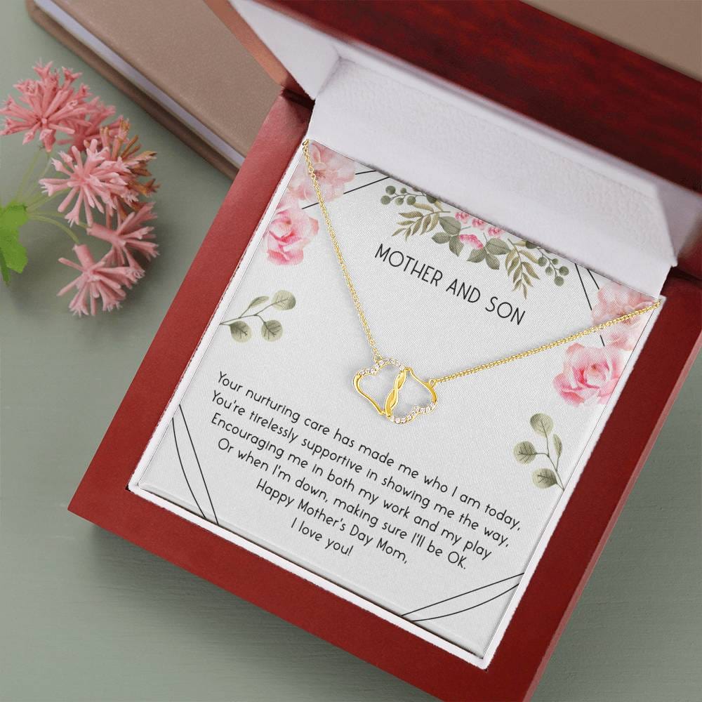 YOUR NURTURING - CARD 10K Yellow Gold Hearts Necklace with 18Pave Set Diamonds