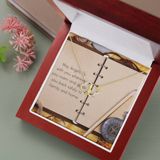 MAY ANGELS FLY CARD 10K Yellow Gold Hearts Necklace with 18Pave Set Diamonds