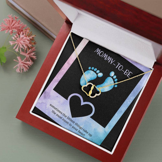 MOMMY-TO-BE CARD 10K Yellow Gold Hearts Necklace with 18Pave Set Diamonds