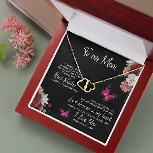 TIME MAY FLY - CARD 10K Yellow Gold Hearts Necklace with 18Pave Set Diamonds