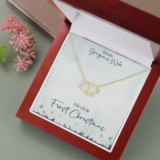 Our-first-christmas 10K Yellow Gold Hearts Necklace with 18Pave Set Diamonds