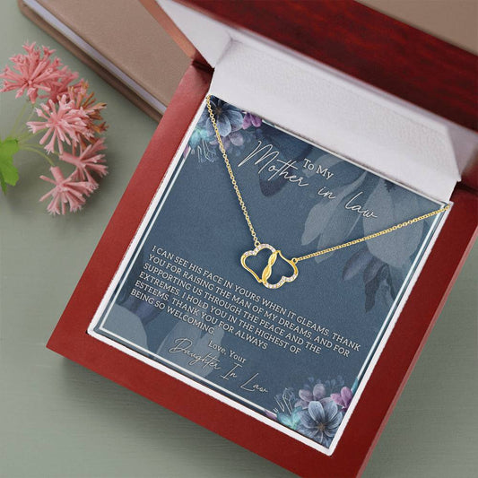 Mother In Law Gift Necklace, 10K Gold Hearts Necklace for Husbands Mother, Christmas Gifts for Mother In Law