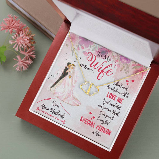 To My WIfe, To Wife from Husband Gift Necklace, Solid Gold Hearts Necklace with Diamonds