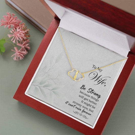 To my Wife-Be Strong Message Card Necklace, To Wife from Husband Gift Necklace, Solid Gold Hearts Necklace with Diamonds