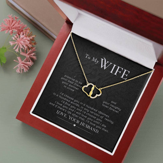 To my Wife Necklace, I Promise Gift, To Wife from Husband Gift Necklace, Solid Gold Hearts Necklace with Diamonds