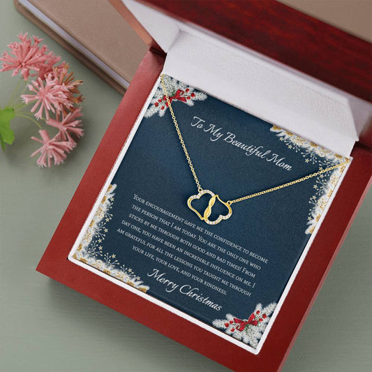 YOUR ENCOURAGEMENT - CARD 10K Yellow Gold Hearts Necklace with 18Pave Set Diamonds
