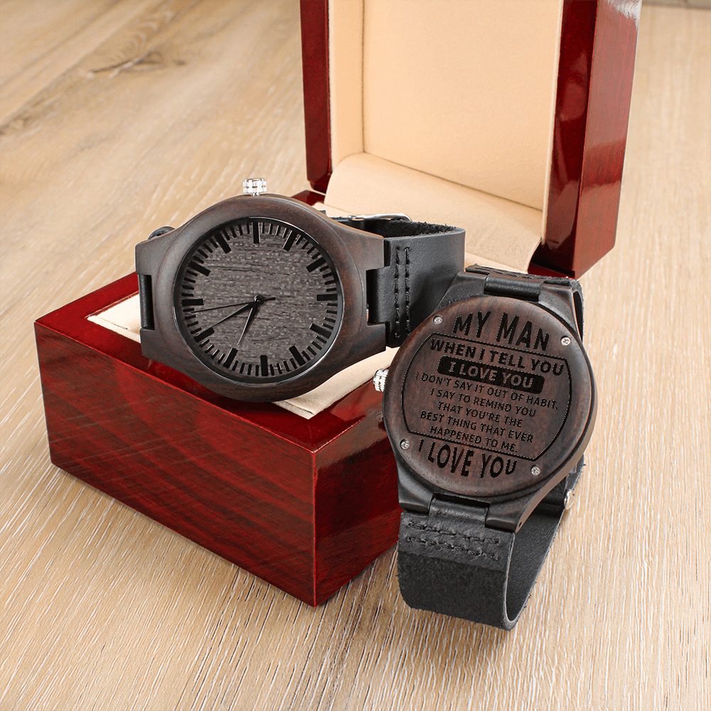 Engraved Men's Watch, Engraved Wooden Watch for Husband, To My Man Engraved Design Watch