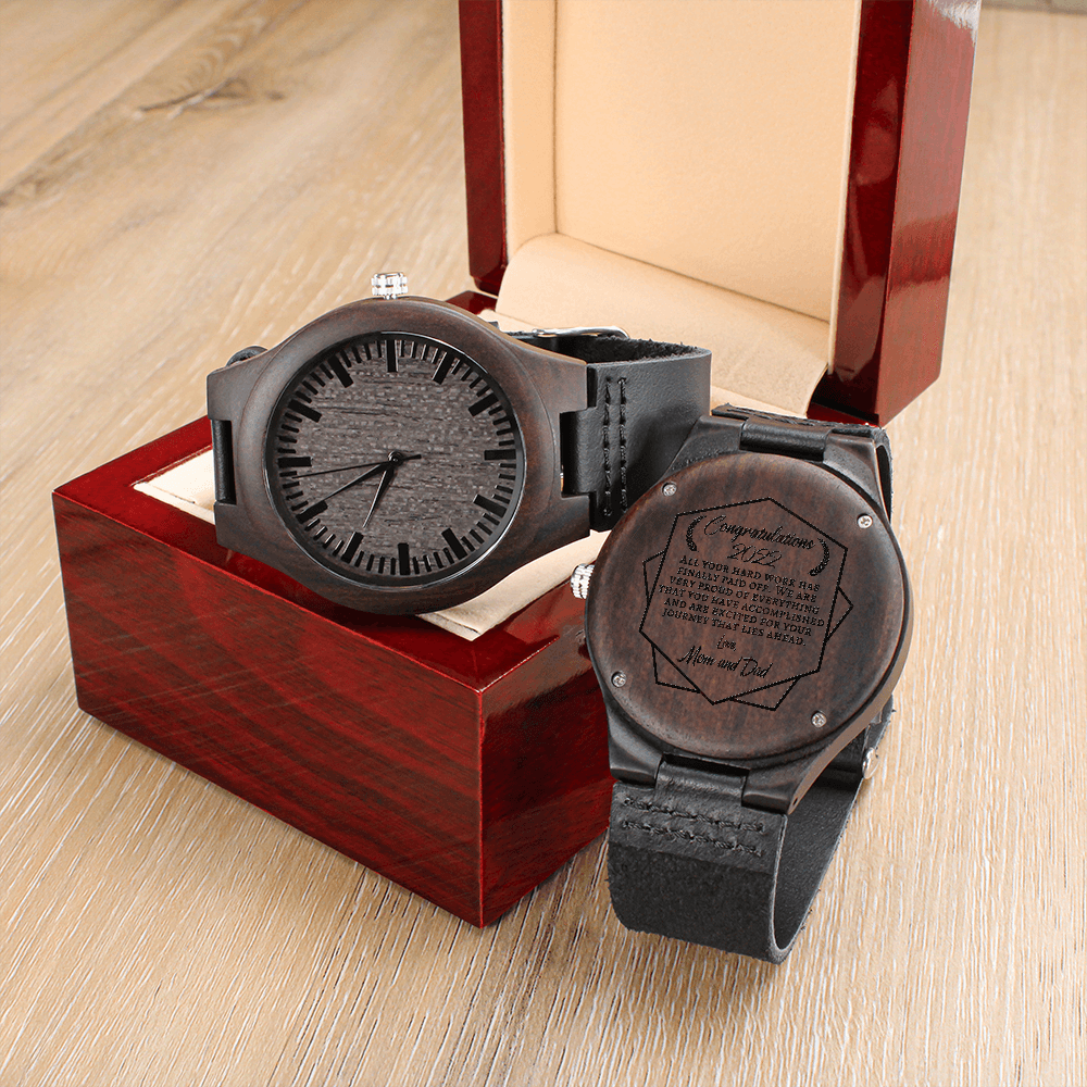 Engraved Wooden Watch for Son Graduation, Class of 2022 gift Watch, Engraved Message on Wooden Watch for Graduate Son, To Our Son on His Graduation, High School Graduation Gift for Son