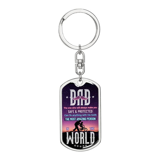 Dad You are The World Graphic Dog Tag Keychain for Dad