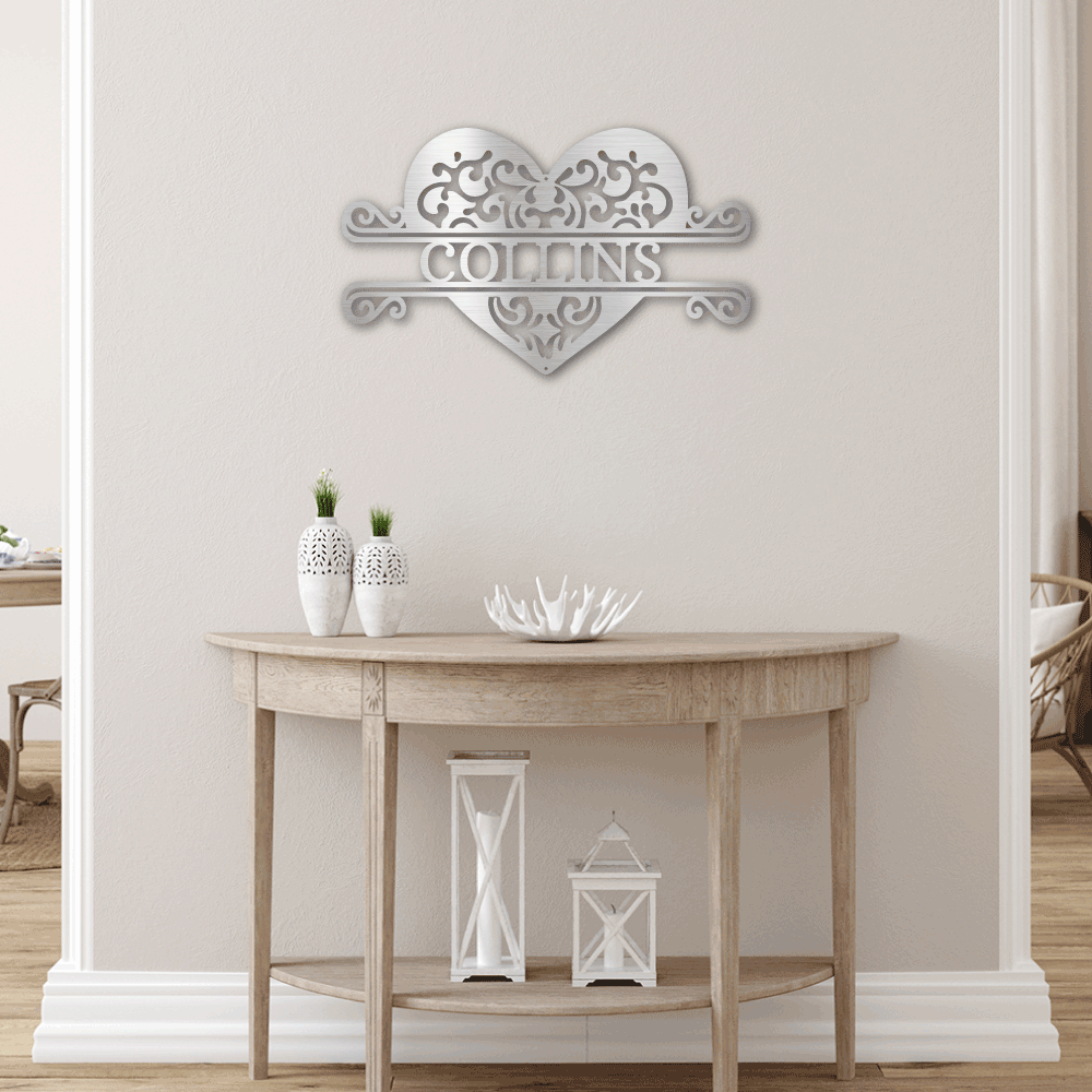 Personalized Metal Wall Art, Fancy Heart Monogram Metal Wall Art