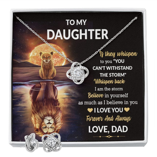 To My Daughter Gift Necklace And Earring Set / To Daughter From Dad Love Knot Necklace and Earrings