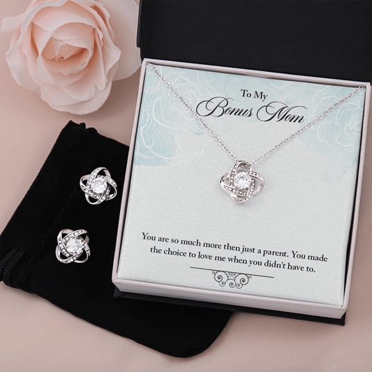 To My Bonus Mom Gift Necklace, More than a parent Love Knot Earring & Necklace Set