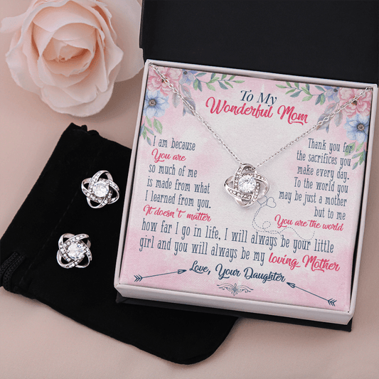 To My Wonderful Mom Love Knot Earring & Necklace Set