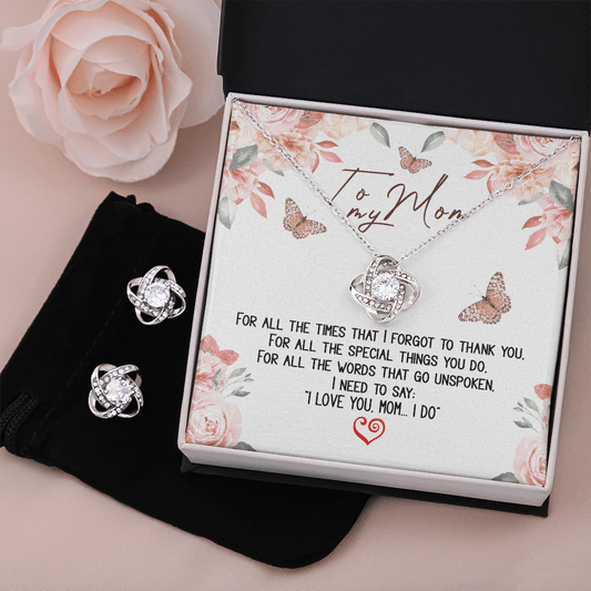 To Mom Gift Necklace, WORDS THAT GO UNSPOKEN - CARD Love Knot Earring & Necklace Set