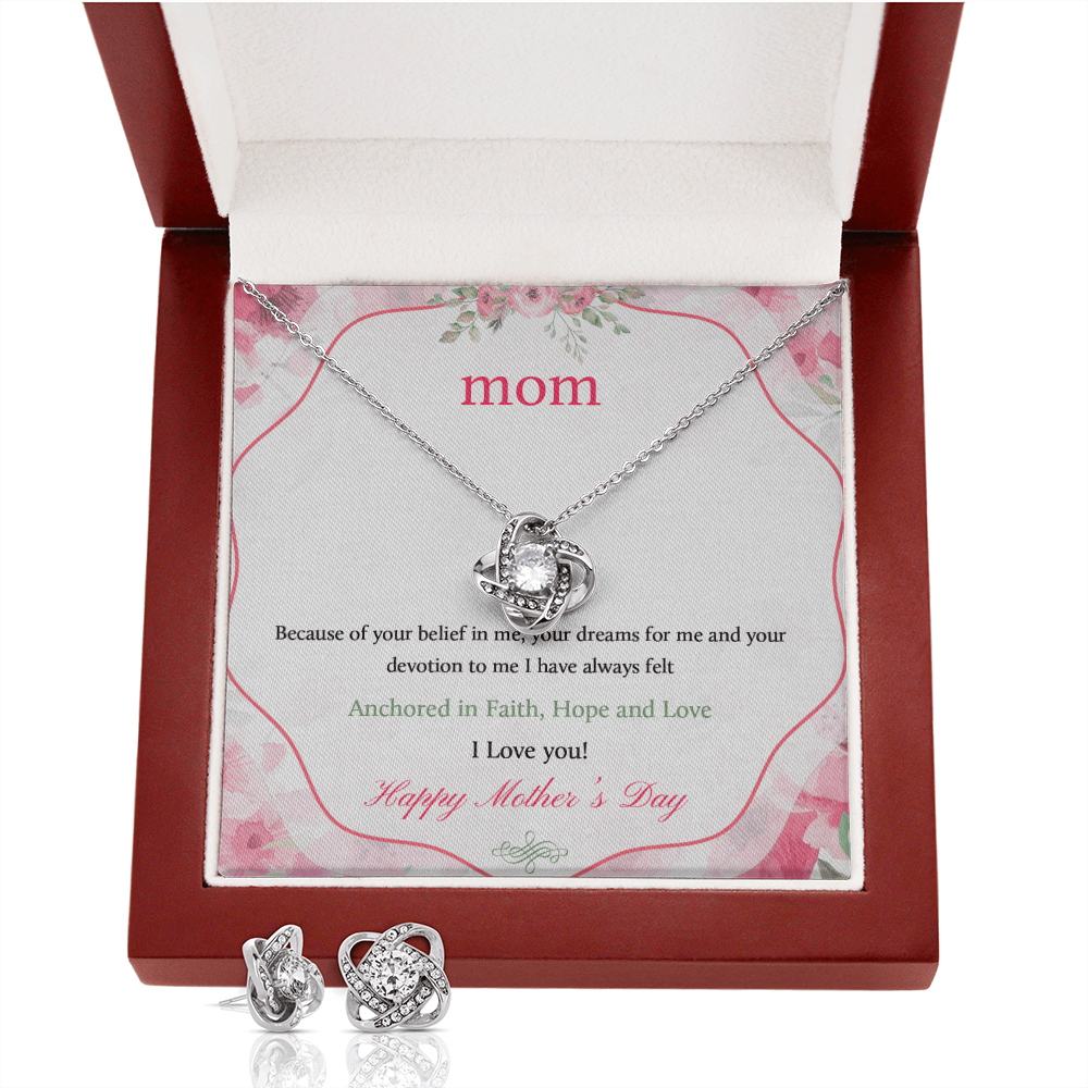 Message Card Mother's Day, Love Knot Earring & Necklace Set